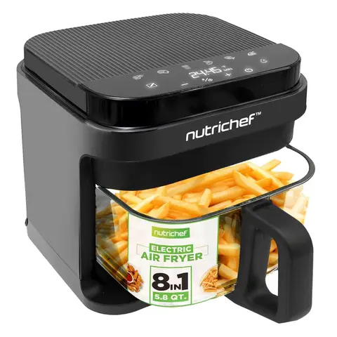 5.5QT Air Fryer | 1200W Electric Air Fryer with Transparent Bowl, Digital Touch Control, 8 Presets, 360° Hot Air Circulation & Non-Stick Removable Basket - Compact Countertop Kitchen Appliance for Quick Cooking