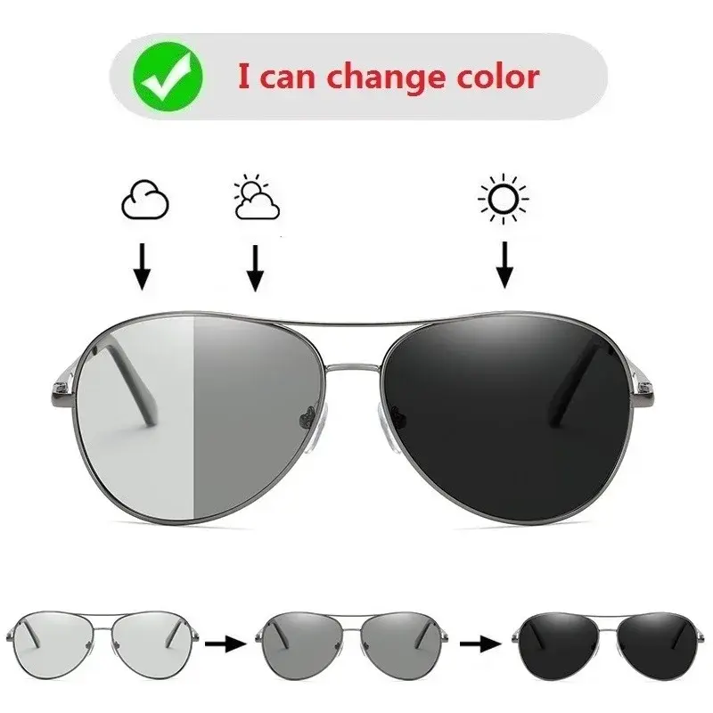 Luxury Photochromic Pilot Polarized Sunglasses Men Women Driving Chameleon Sun Glasses Change Color Day and Night UV400 Eyewear SNQP
