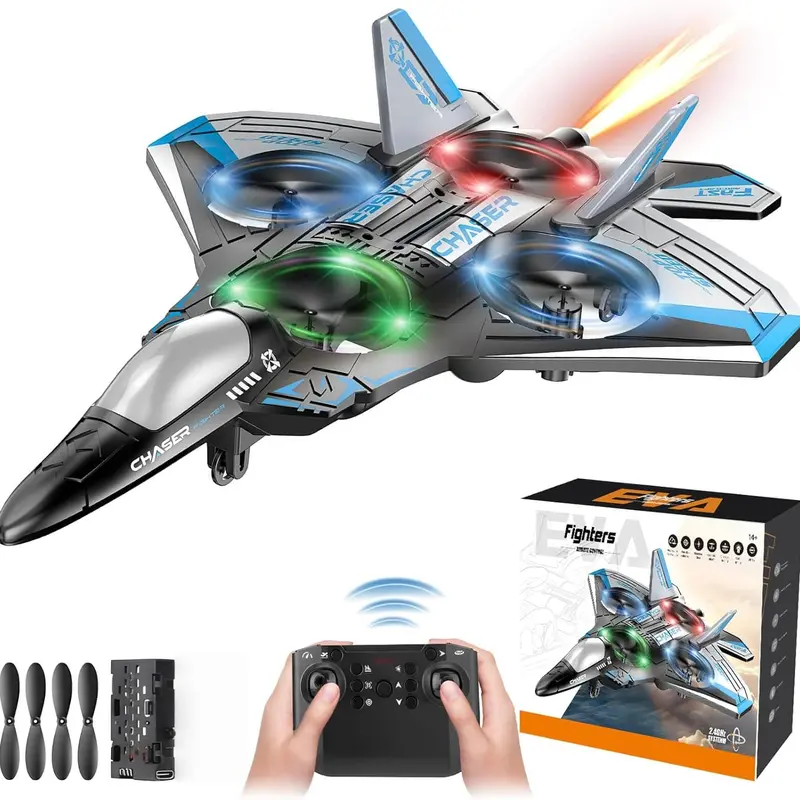 LED Lights RC Plane - Foam Remote Control Aircraft for Beginners, Day-Night LED Glow, 360° Flips, Altitude Hold, After-Dinner Family Fun, Cool Gift for Children, Back to School Toy