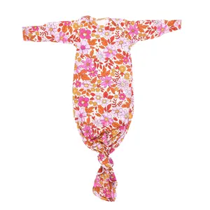 Three Little Tots Wild Child Floral Flower Knotted Newborn Baby Gown Sleeper - Perfect for Baby's First Night Sleep