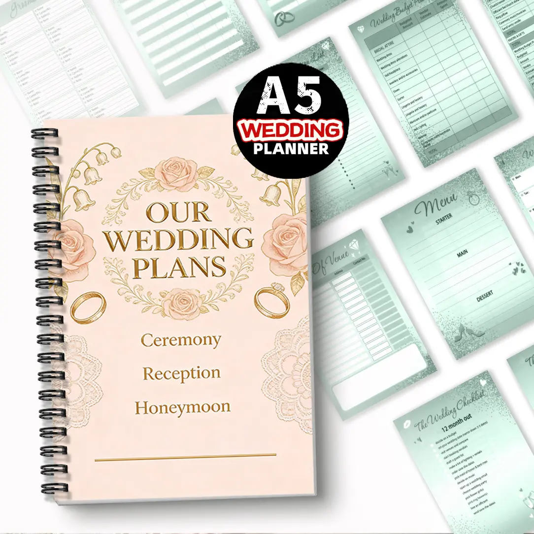 1pc Wedding Planner-themed Notebook, Wedding Diary, Workbook Journal, Light Pink Lily-of-the-valley Style, for Recording Wedding Ceremonies,Receptions,and Honeymoon Plans, A Gift for Newlyweds, Fresh Green Planning Pages, 5.5x8.3 Inch Notebook