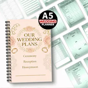 1pc Wedding Planner-themed Notebook, Wedding Diary, Light Pink Lily-of-the-valley Style - for Recording Wedding Ceremonies,Receptions,and Honeymoon Plans, Wedding Planning Book, A Gift for Newlyweds, Fresh Green Planning Pages, 5.5x8.3 Inch Notebook