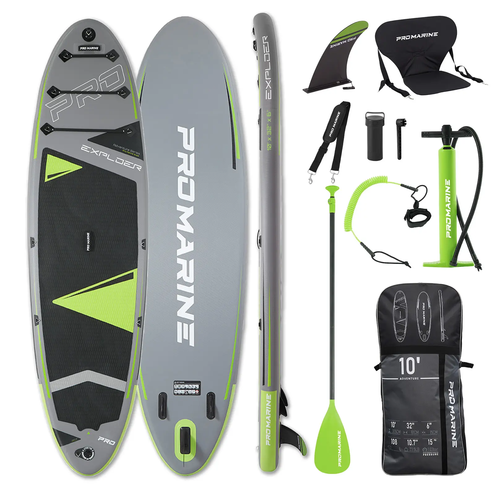 PROMARINE 10'/12' Blow Up Inflatable Stand-Up Paddle Board with Adjustable Paddle, SUP Carry Bag, Fast Pump - Green Fathers' Day Gift for Pool & Hot Tub Supplies, Blow Up Paddle Board, Inflatable Paddle Board