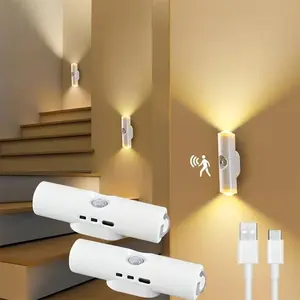 LED Wall Light with Motion Sensor, USB Rechargeable, Adjustable Three Color Lighting, Modern Design for Entryway, Bedside, Desk, and Closet, White