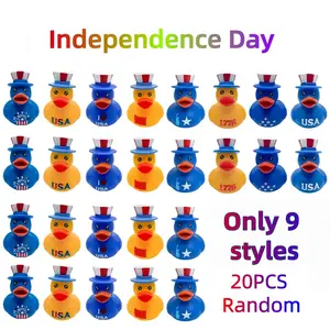 20 Pcs 4th of July Patriotic Rubber Ducks, 2inch Mini Red White Blue Vinyl Floating Duck Toys for Pool Bath Tub, Independence Day Party Supplies, Parade Throw Favors for Kids.