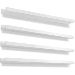 Picture Shelves for Wall,Long Floating Ledge Set of 4,Narrow Large  Rustic Photo Frames Vinyl Record Storage Display   Bookshelf Decor for Living Room Bedroom Kitchen,36'',Rustic White