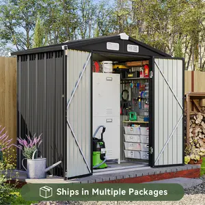 Aoxun Outdoor Storage Shed with Included Base, Lockable Door, Sloped Roof, Galvanized Metal Construction, Multi-Size 6x4/10x8/10x12, Heavy Duty Utility Organizer for Garden, Backyard, Patio