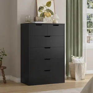 Sikaic Tall Dresser with 6 Drawers Black Modern Chest of Drawers for Bedroom, Living Room, Entryway, Hallway