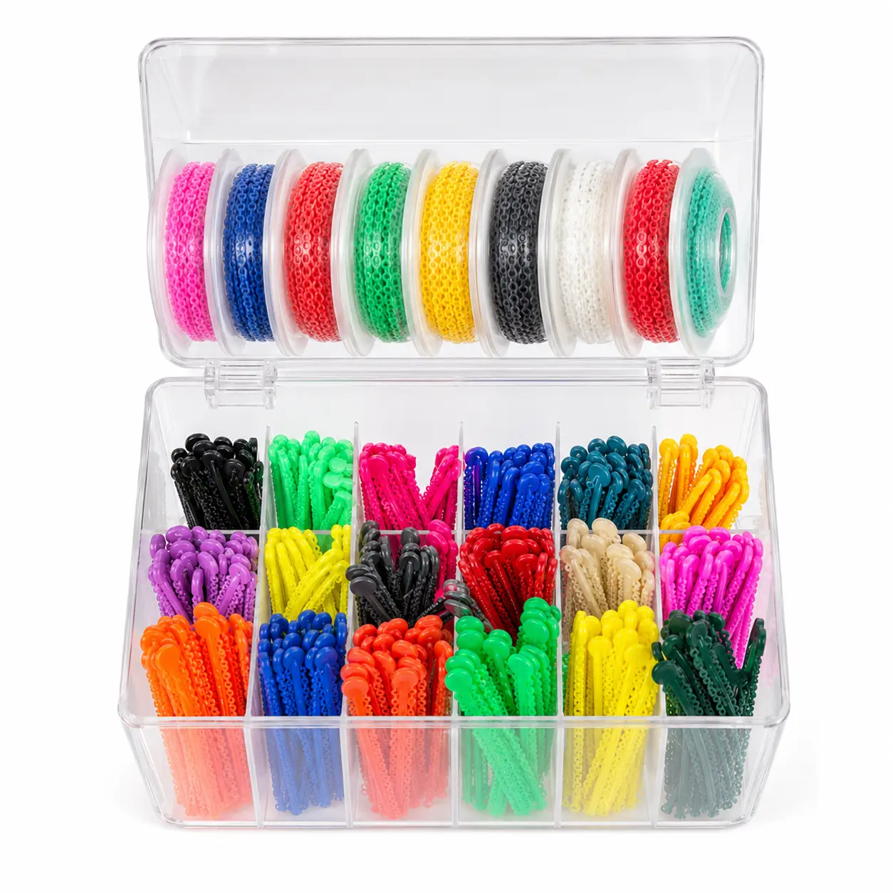 Ortho Elastics Ligature Ties Set with Chair-Side Unicycle Dispenser, Visible Rack, 6240 Donuts, 9 Power Chains, Assorted Colors, A1014Exp Orthodontic Ligature Ties Orthodontic Accessories