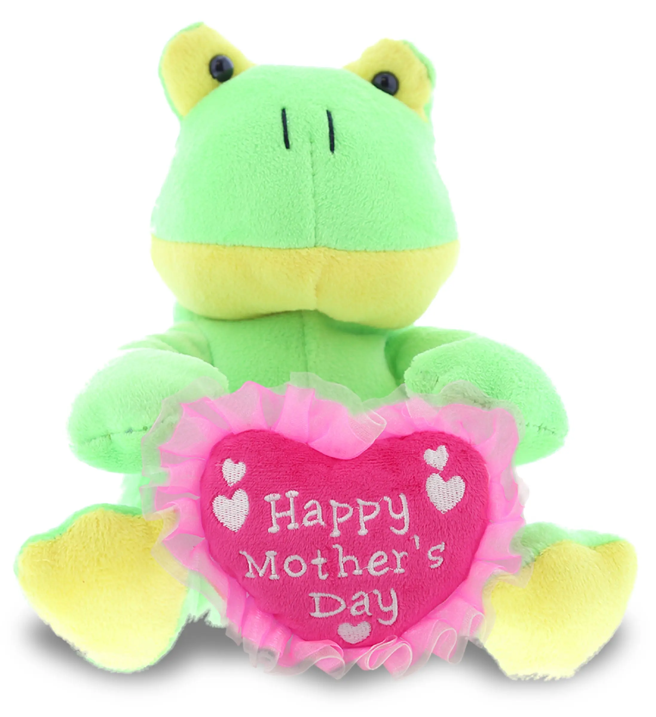 DOLLIBU 6-in Super Soft Plush Sitting Frog Stuffed Toy - Polyester Fabric, Fluffy Fur, Embroidered Heart, Mother-Focused Bedroom Gift, Animals & Nature Themed 1 Dollibu Stuffed Heart Toy for Wife with Greeting Message