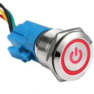 Stainless Steel 19mm 12V 5A Power Symbol Angel Eye Halo Car Red LED Light Metal Push Button Toggle Switch Socket Plug Wire Waterproof