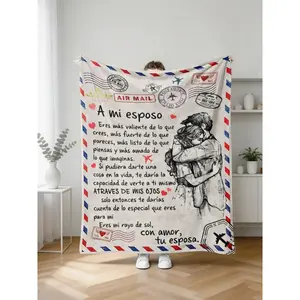 Modern Letter & Floral Flannel Blanket, Soft Cozy Throw for Home, Office, Bedroom, Warm All-Season Blanket, Perfect Halloween Room Decor