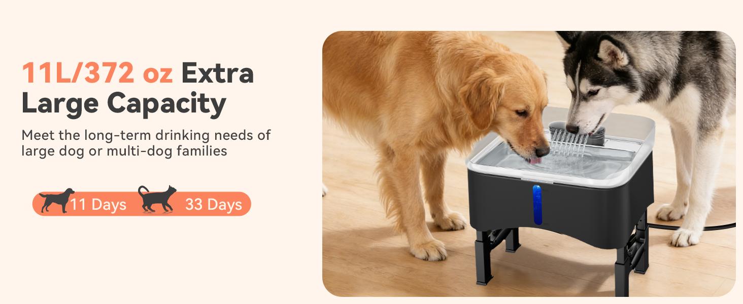 UPSKY 11L Elevated No-Spill Dog Water Fountain, 4 Heights Adjustable, 304 Stainless Steel Tray with Anti-Clog Pump & 4 Filters for Senior Dogs, All Dog Sizes & Multi-Pet Home,Black UPSKY 11L Elevated No-Spill Dog Water Fountain, 4 Heights Adjustable, 304 Stainless Steel Tray with Anti-Clog Pump & 4 Filters for Senior Dogs, All Dog Sizes & Multi-Pet Home,Black