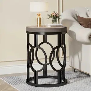 Tribesigns Round End Table, Industrial SideTable with Metal Hollow Frame, Small Bedside Table Nightstand for Living Room, Bedroom, Easy Assembly（Grey） smart nightstand
