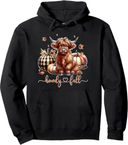 Howdy Fall Western Farm Country Highland Cow Autumn Pumpkin Pullover Hoodie - Lydiagarcia Shop 29B0DDRG3GBS