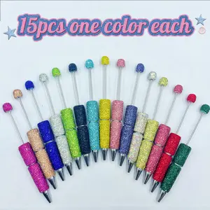 15pcs full rhinestone DIY beadable accessories Beaded Ballpoint Decorative Shafts DIY Craft Gift for Kids School Office Teachers Workplace