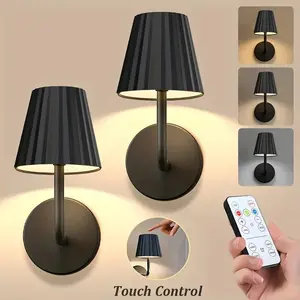 2pcs LED Rechargeable 3 Color Temperature Adjustable Lighting Wall Sconces Light Cordless with Remote Control Magnetic installation, Golden Black Color Cover, Ideal for Home, Office, Cafe Decor, Bedroom Lighting