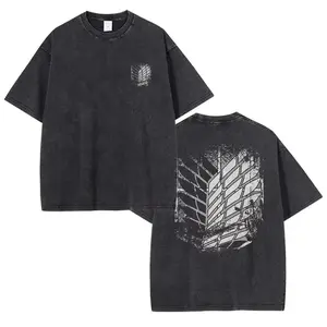 Eren Jaeger 2D T-shirts Vintage Washed Anime T-Titan A-Attack T Shirt Manga Shingeki no Kyojin Levi Mikasa Short Sleeve Tops