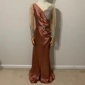 Formal Bronze Silk Dress with Stone CZ
