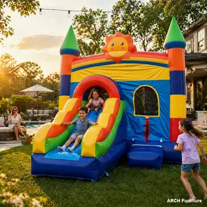 18FT x 12FT Ocean Quest Bounce & Slide Combo, Outdoor PVC Inflatable Play Equipment with Blower, Safety Mesh, Large-Size Outdoor Furniture Set