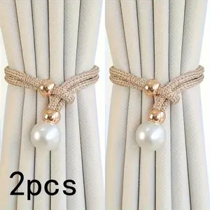 Elegant Faux Pearl Decor Curtain Tieback, 2 Counts Adjustable Rope Holdback, Chic Curtain Accessories for Home Decor, Interior Decoration Accessories
