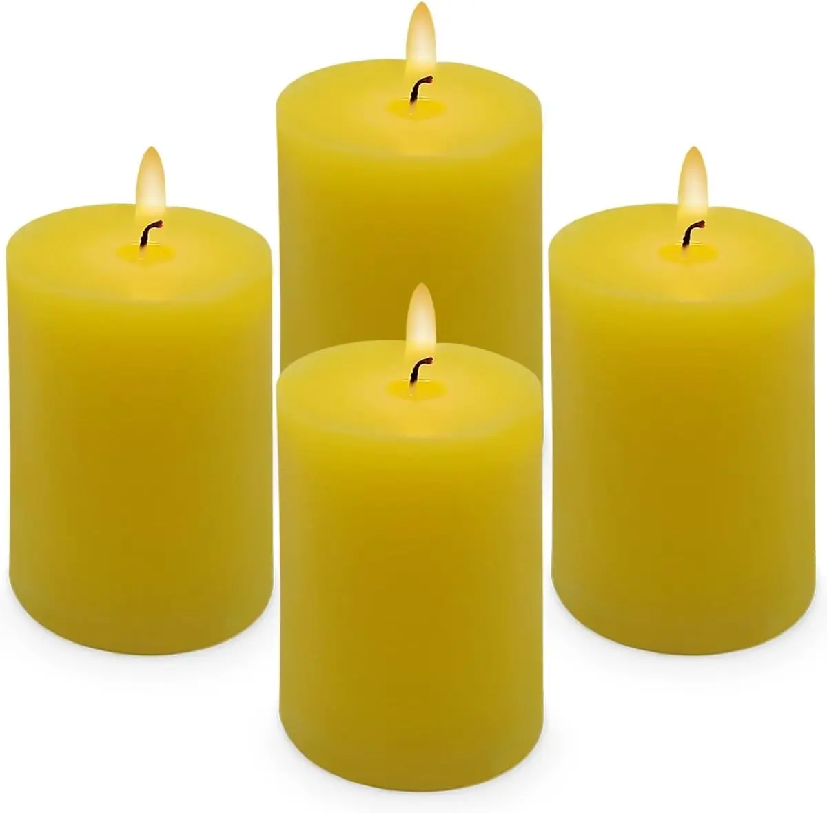 4 Packs 2x3 Inch Small Yellow Citronella Scented Dripless Pillar Candles 24H Burning for Patio Home Garden Summer