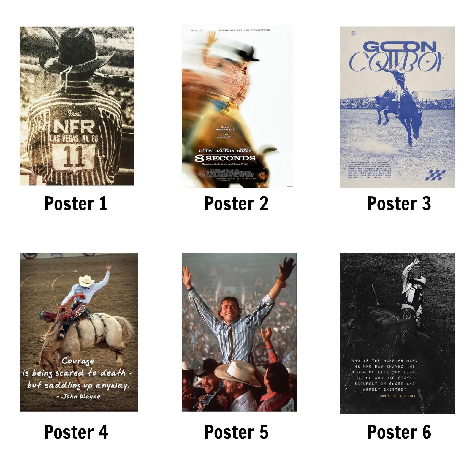 [No Frame] L.F Poster, Vintage Rodeo Cowboy Wall Art Print, Western Bull Riding Home Decor, Retro Cowboy Movie Inspired Poster, Rustic Ranch Bedroom Office Gift for Rodeo Fans
