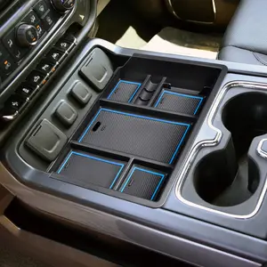 Center Console Organizer Tray Compatible with Chevy Silverado/ Sierra 1500/2500/3500HD 2014-2018,15-19 Silverado/Sierra 2500HD/3500HD Accessories Compartment,Full Console w/Bucket Seats ONLY,Blue