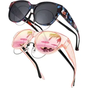 【FitOver Sunglasses】2Pcs Oversized Over Glasses Sunglasses for Women Square Fit Over Polarized Sun Glasses UV400