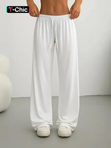 women's solid color drawstring waist wide leg pants, casual comfy loose fit trousers for everyday daily wear, ladies bottoms for all seasons