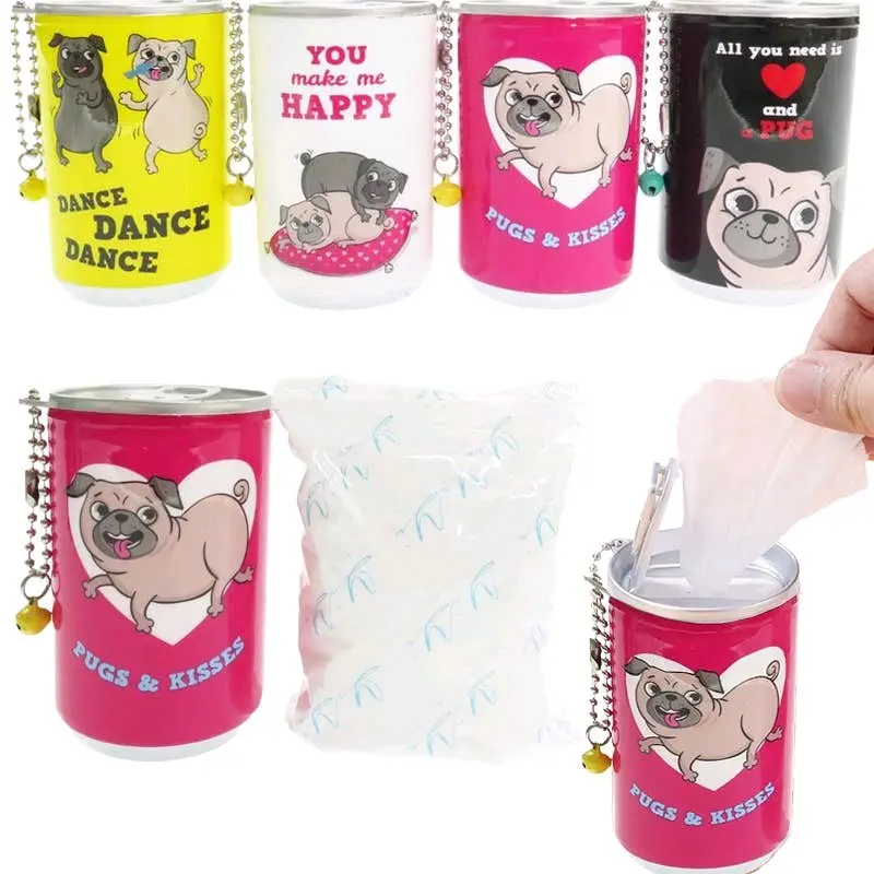 Wet Wipes in a Can - Assorted Designs Featuring Pugs & Kisses - Ideal for Cleaning and Hygiene - Includes Wipes & Hand Soap - Napkin Accessory