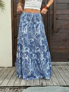 Women's Casual Bohemian Boho Print A-Line Long Dress, Perfect for Holiday Wear, Stylish and Comfortable, Ideal for Spring and Summer, Womenswear, Skirts