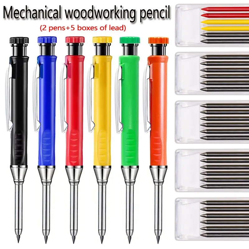 High Quality Metal Mechanical Pencils Set with 2.8mm Replacement Lead. Having The Ability To Mark Deep Holes, It Is An Ideal Choice for Woodworking and Engineering Marking and Drawing. Automatic Pencil (2 Pens+5 Pencil Leads)