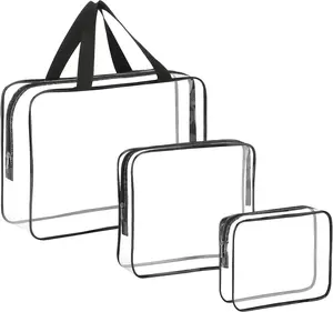 Set of 3 Clear Travel Makeup Bags TSA Approved Durable PVC Cosmetic & Toiletry Organizer 12x4x9 9.5x2x8 7x1.6x5.5 Eco-Friendly Transparent PVC Multipurpose Use