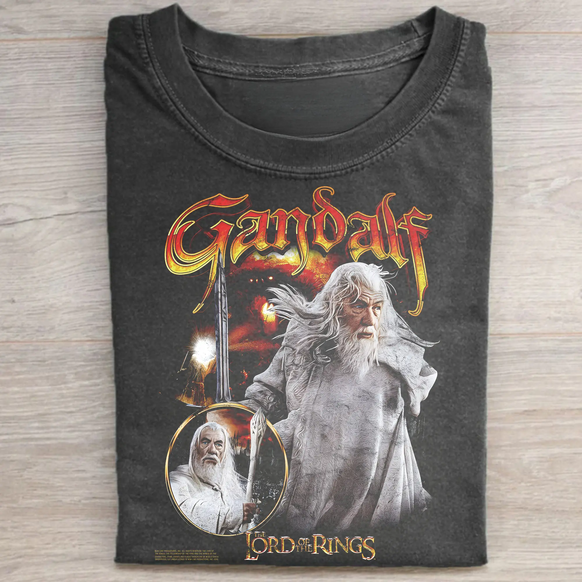Men's Lord of the Rings Retro Gandalf Graphic Shortleeve T-Shirt - Movie Inspired Tee, Cute Casual Fitted Lightweight Cotton Round Neck Top, Back-Printed All Seasons Cold Wash Menswear