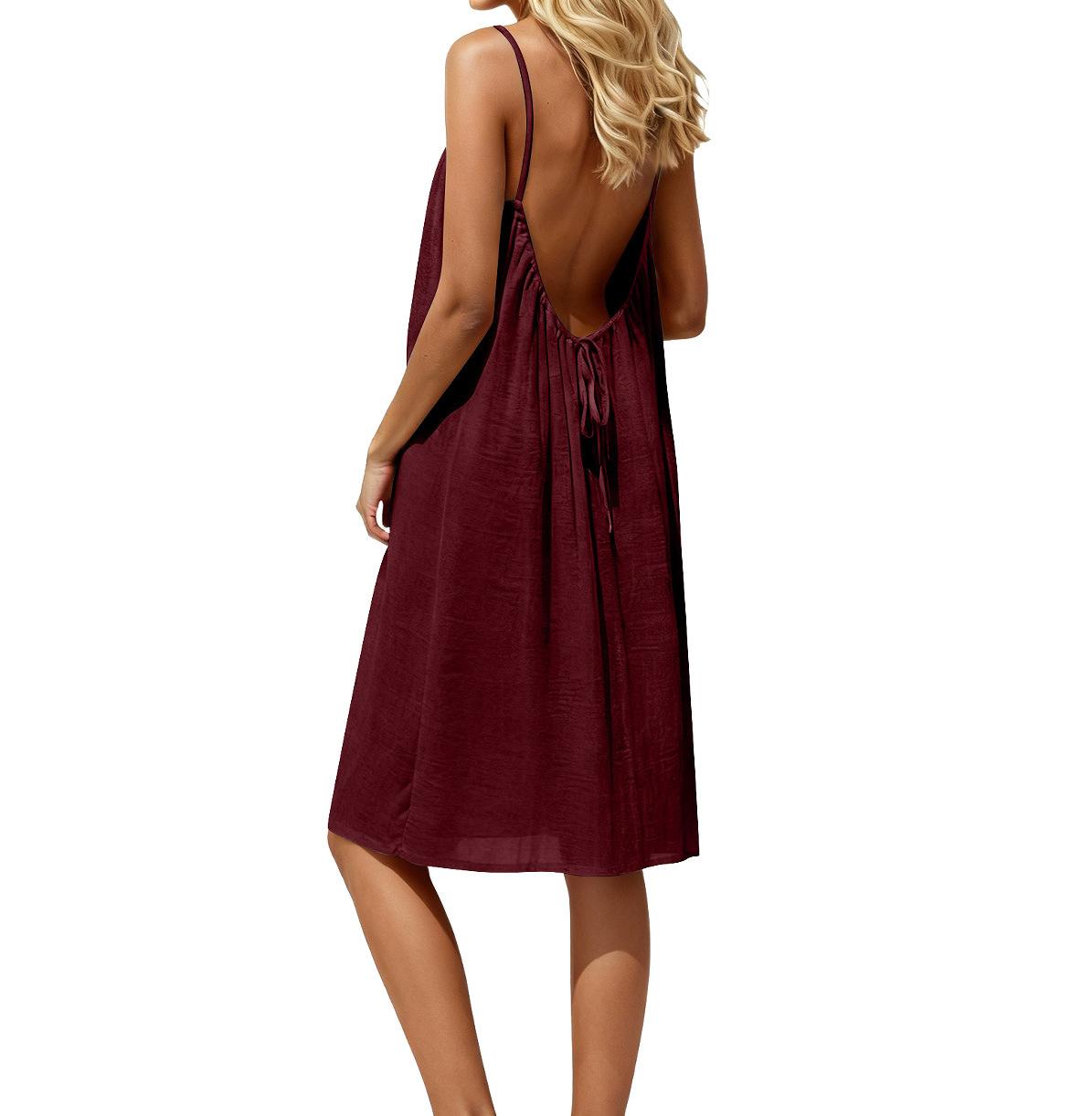 Women's Solid Color Cami Lounge Dress, Elegant Sleeveless Knee-Length Dress for Summer, Ladies Sleepwear for Indoor Wear Oversized Loose-fit Nightgown