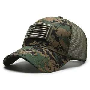 American Flag Embroidered Camo Trucker Cap | Unisex Mesh Breathable Baseball Hat - Adjustable Snapback, UV Protection, Perfect for Outdoor Tactical & Patriotic Style