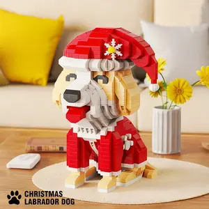 Labrador Dog Building Blocks Set , Christmas hat Labrador Dog, Micro Dogs Animal Collection Bricks for Home or Office Decor, Building Blocks Gifts Christmas gift for Adult and Kids Block Figures