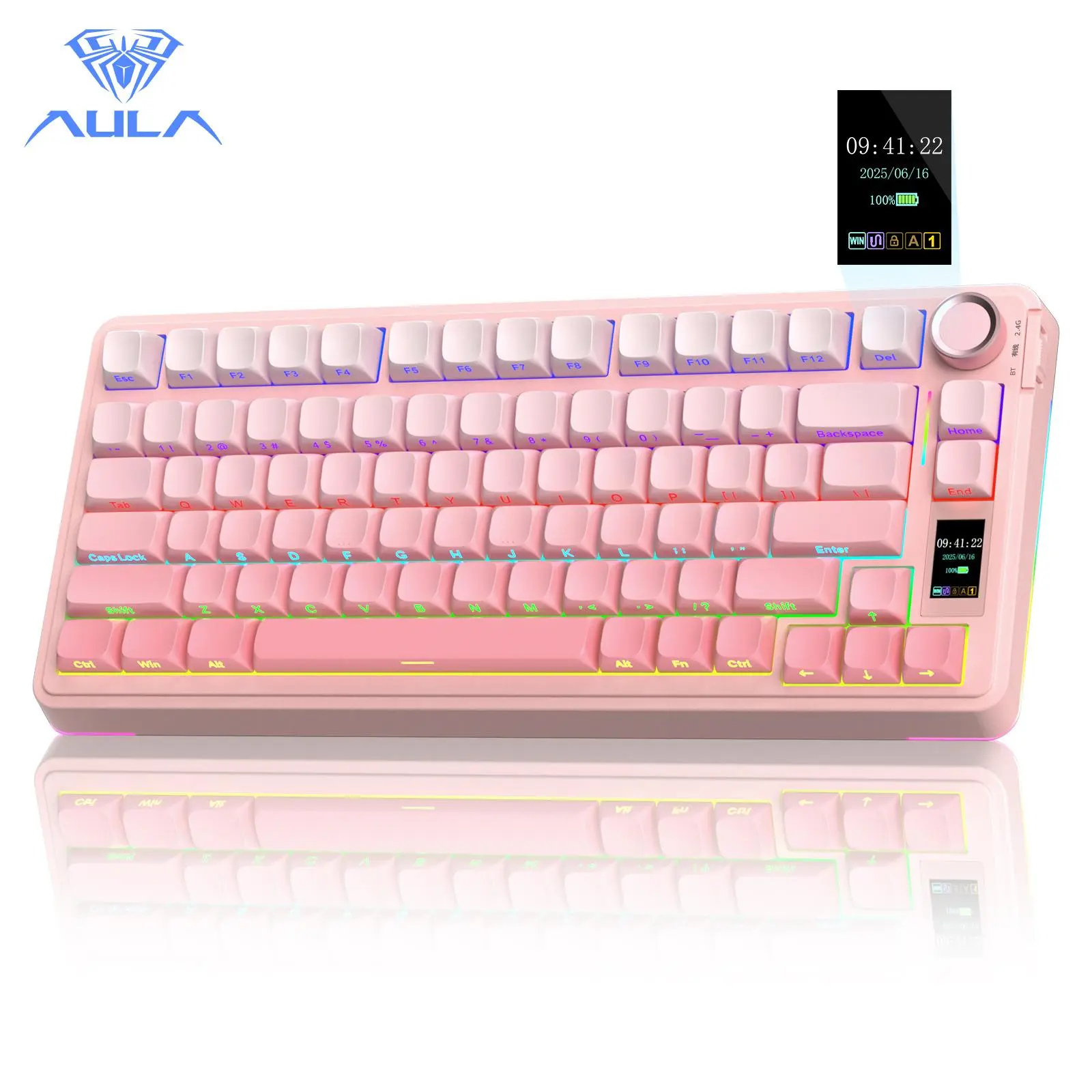 Aula S75 Pro Wireless Mechanical Gaming Keyboard - 75% Layout, TFT Screen Knob, Custom Creamy Gasket, RGB Backlight, Hot Swappable for Office PC/Mac/Linux, Gradient Black summerwins (TikTokshop Black Friday)