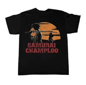 Samurai Champloo Black T-shirt, Crew Neck Casual Shirts, Vintage Graphic Tees, Unisex Tshirt Gothic Grunge Y2k Emo Scene Amity Affliction Style Clothes Gifts For Men Women Streetwear Menswear Womenswear