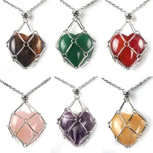 4pcs Love Stone Stainless Steel Chain Metal Bamboo Heart Net Pendant