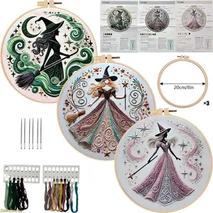Magical Witch Embroidery Kit DIY Stitching Materials Set English Guide for Home Craft Handmade Sewing Project Halloween Themed Art for Beginners