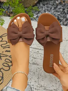 Summer New Fashion Bow Sandals for Women, Multiple Colors Available, Flat Toe-Open Outdoor Flip Flops, Beach Shoes