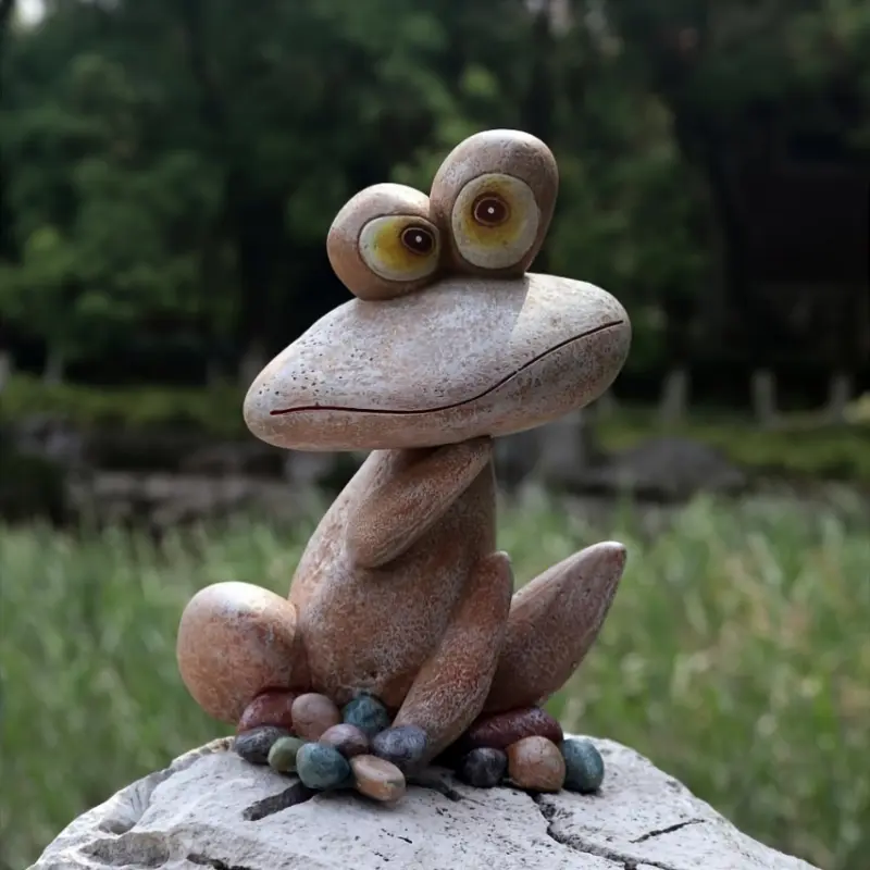 Resin Frog Figurine - Reddish-Brown Big Mouth Frog Craft for Courtyard, Garden, and Pond Decor