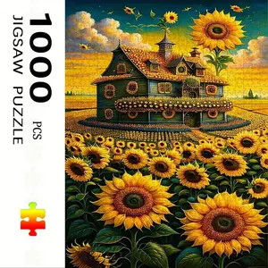 1000 Piece Sunflower House Theme Puzzle, Large Adult Family Interactive Toy, DIY Home Decor Brain Challenge, Holiday Scene, Perfect Gift