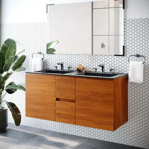 Modway Scenic 48" Double Wall-Mount Bathroom Vanity in Cherry Black