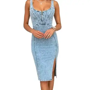 Women’s denim sleeveless side-slit dress, Spring 2026 — Statement GARMENTARY