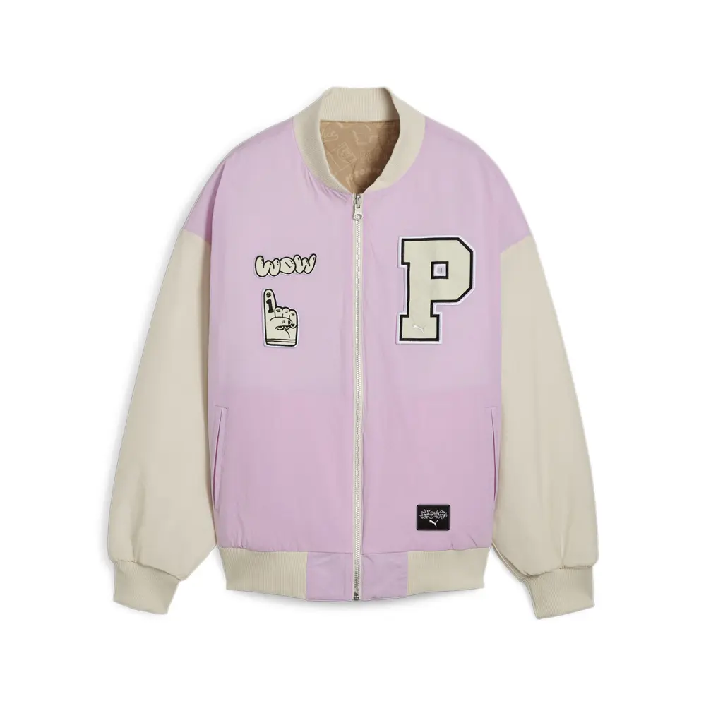 PUMA Womens X Sophia Chang Reversible Bomber Jacket Athletic Outerwear Casual Bomber - Beige, Purple PUMA Womens X Sophia Chang Reversible Bomber Jacket Athletic Outerwear Casual Bomber - Beige, Purple