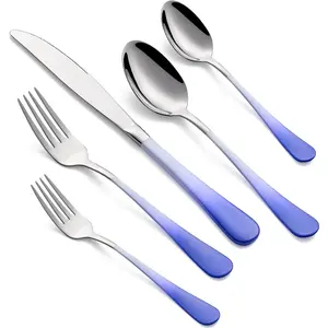 20- White and Blue Silverware Set for 4, 18/0 Stainless Steel Flatware Cutlery Utensils Set, Includes Dinner , Forks, Spoons, Salad Forks, Teaspoons, Dishwasher Safe
