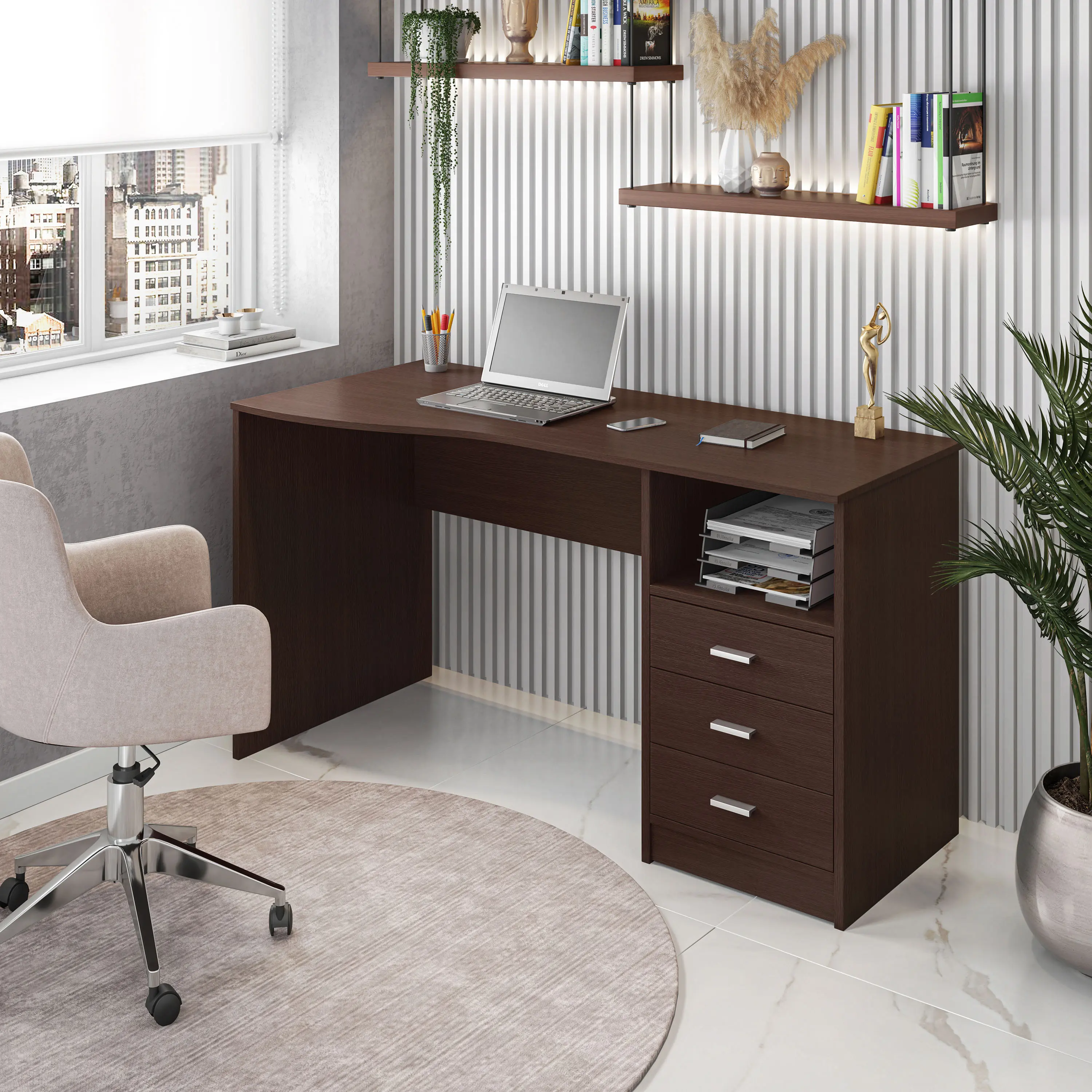 Classic Minimalist Computer Desk - Indoor Furniture Table, Large Computer Workstation That Can Be Used as a Drafting Table, Suitable for Bedrooms, Offices, Ships in 1 Box, Workbench